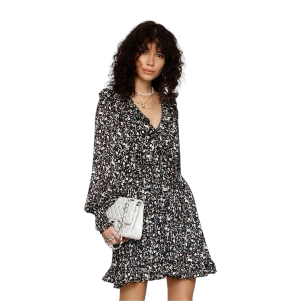 Altar’d State Floral Print Smocked Waist Long Sleeve Ruffled Detailing Dress